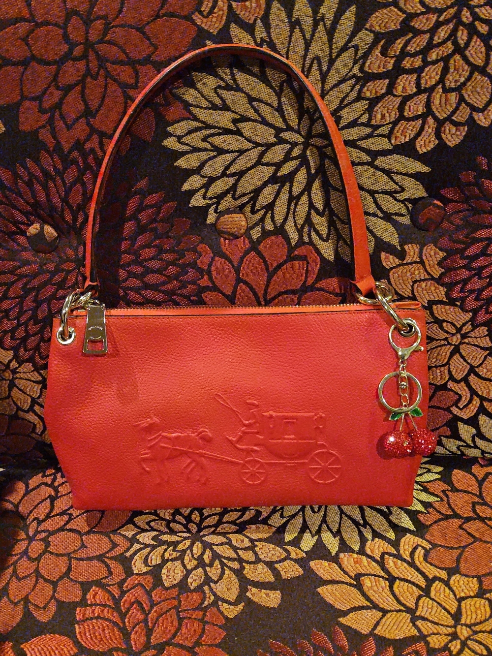 Coach Charley Red Leather Shoulder Bag with Cherry Charm